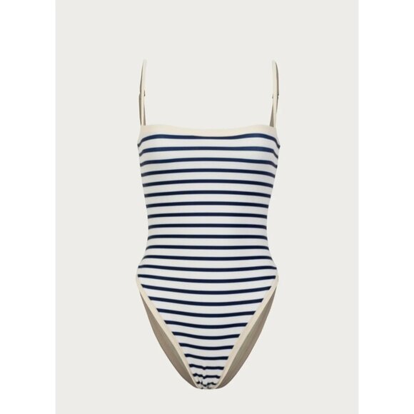 SAME Los Angeles Swim Womens One Piece ColorBlock Stripped Navy Blue Medium - Picture 3 of 12